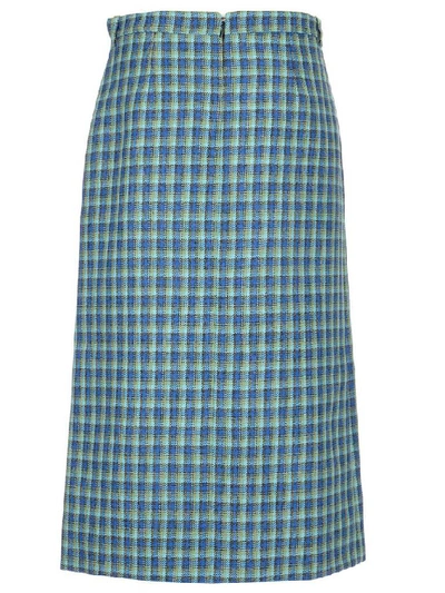 Shop Balenciaga Check High Slit Skirt In Blue
