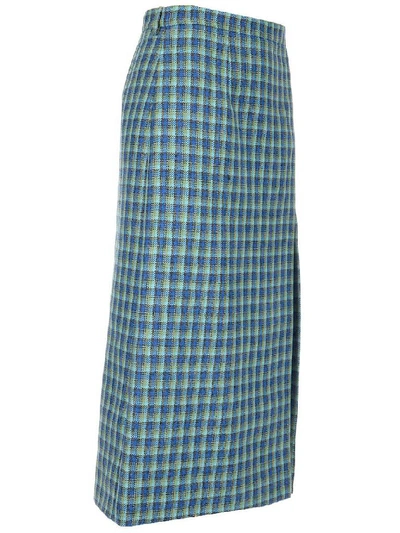 Shop Balenciaga Check High Slit Skirt In Blue