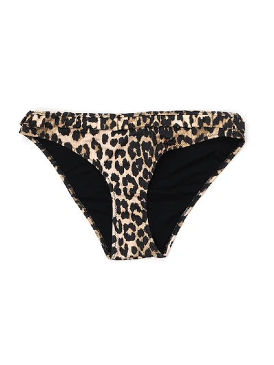 Shop Ganni Leopard Print Bikini Bottom In Multi