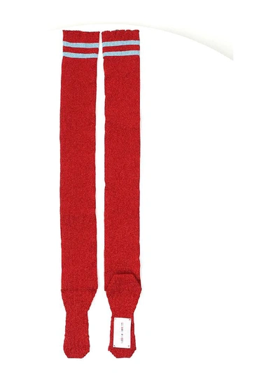 Shop Alberta Ferretti Metallic Sheen Logo Tag Socks In Red