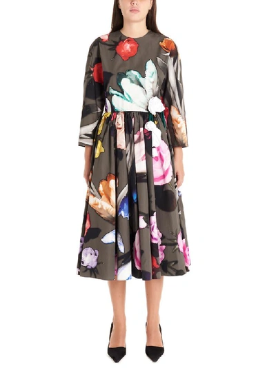 Shop Prada Floral Print Flared Dress In Multi