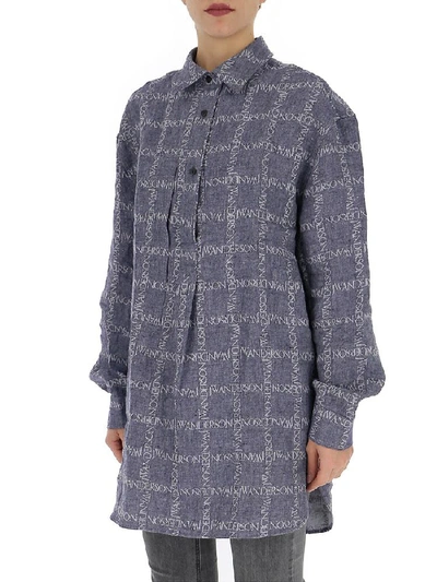 Shop Jw Anderson Logo Grid Tunic Shirt In Blue