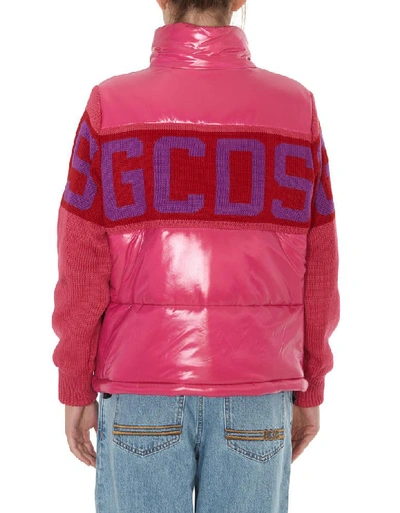 Shop Gcds Logo Panelled Down Jacket In Pink