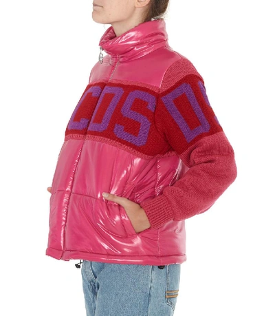 Shop Gcds Logo Panelled Down Jacket In Pink
