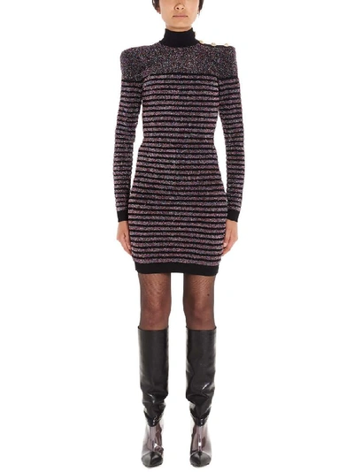 Shop Balmain Contrasting Stripes Turtleneck Dress In Multi