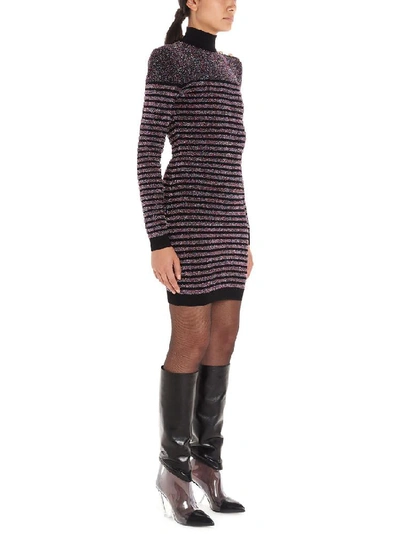 Shop Balmain Contrasting Stripes Turtleneck Dress In Multi