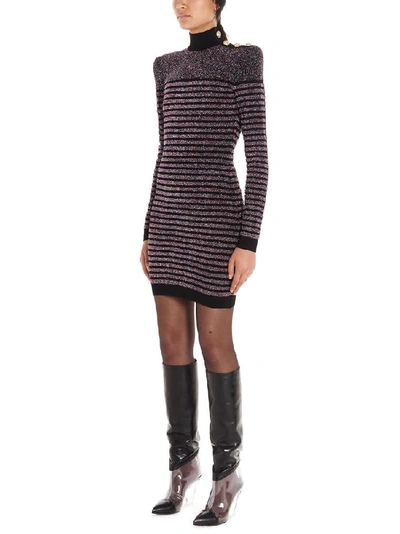 Shop Balmain Contrasting Stripes Turtleneck Dress In Multi