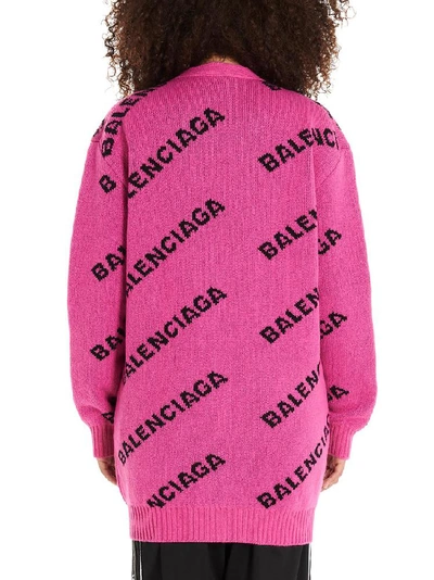 Shop Balenciaga Jacquard Logo Cardigan In Multi