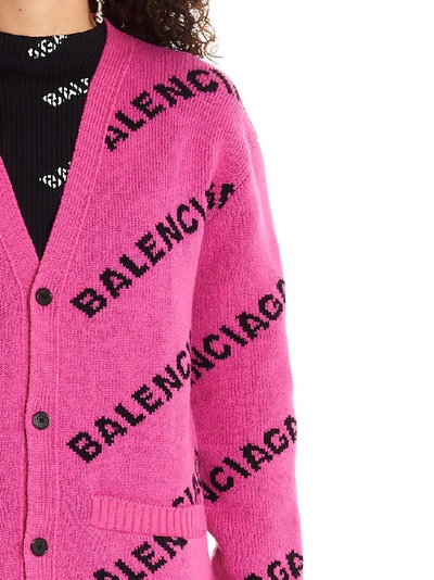 Shop Balenciaga Jacquard Logo Cardigan In Multi