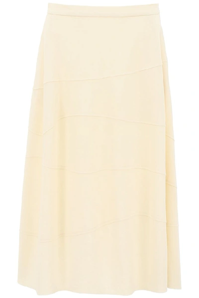 Shop Jil Sander Laser Cut Detail Raised Seam Midi Skirt In Beige