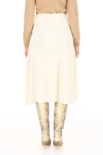 Shop Jil Sander Laser Cut Detail Raised Seam Midi Skirt In Beige