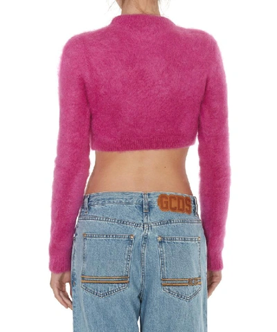 Shop Gcds Logo Embellished Cropped Sweater In Pink