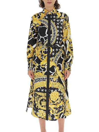 Shop Versace Baroque Printed Shirt Dress In Multi