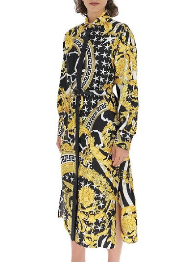 Shop Versace Baroque Printed Shirt Dress In Multi