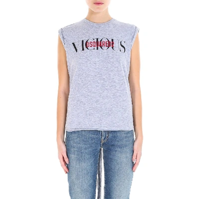 Shop Dsquared2 Vicious Print Sleeveless Top In Grey