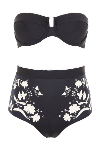 Shop Zimmermann Juniper Embroidered Bikini Set In Black Blk