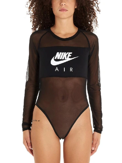 Shop Nike Logo Motif Mesh Bodysuit In Black