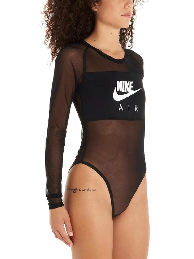 Shop Nike Logo Motif Mesh Bodysuit In Black