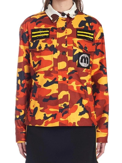 Shop Miu Miu Camouflage Logo Jacket In Multi
