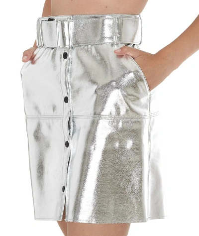 Shop Msgm Belted Button Detail Mini Skirt In Silver