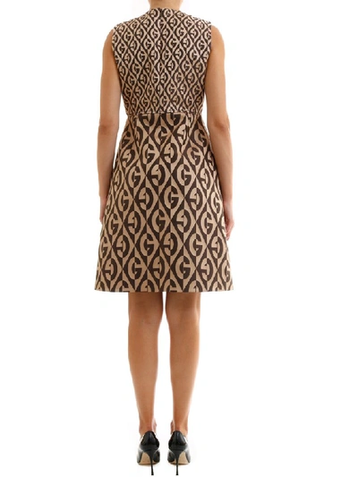 Shop Gucci Gg Rhombus Logo Patterned Pleated Dress In Multi