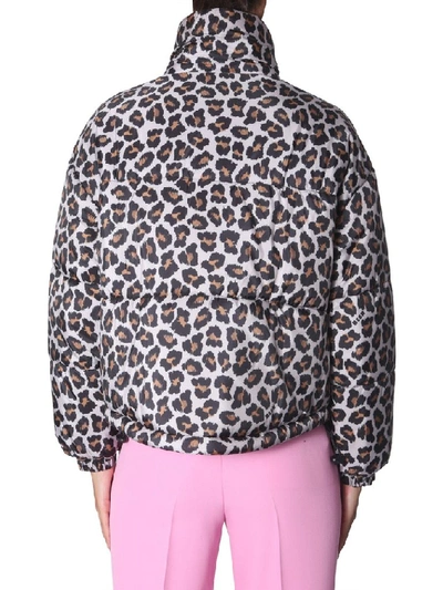 Shop Msgm Leopard Print Down Jacket In Multi
