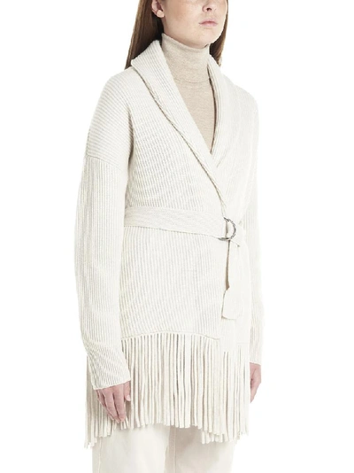 Shop Brunello Cucinelli Fringe Trim Belted Cardigan In Beige