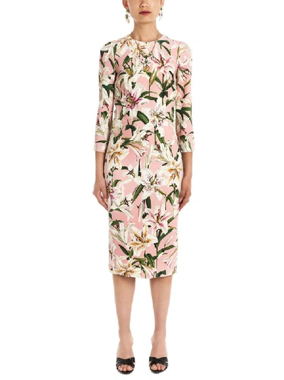 Shop Dolce & Gabbana Floral Print Cady Midi Dress In Multi