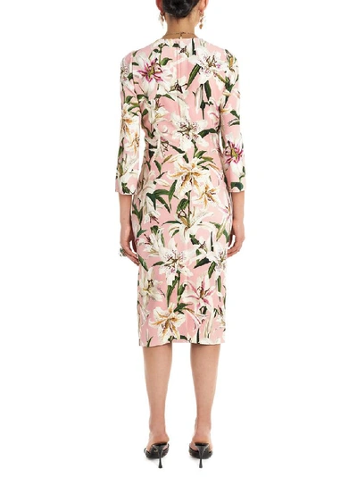 Shop Dolce & Gabbana Floral Print Cady Midi Dress In Multi