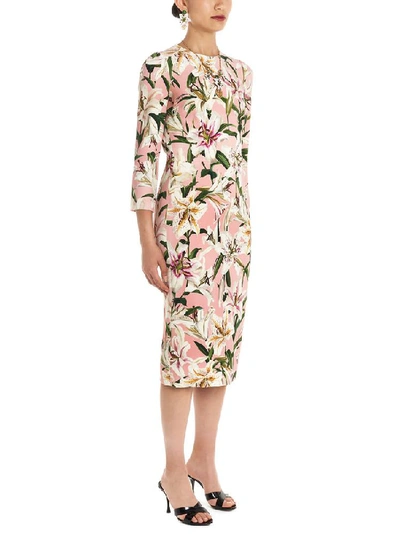 Shop Dolce & Gabbana Floral Print Cady Midi Dress In Multi