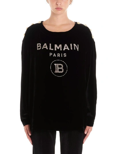 Shop Balmain Embellished Logo Sweatshirt In Black