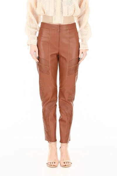 Shop Fendi Leather Trousers In Brown