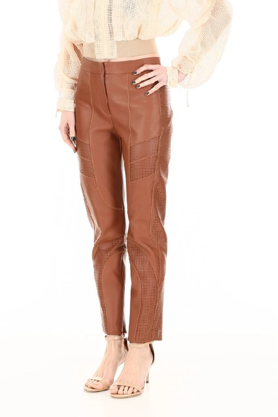 Shop Fendi Leather Trousers In Brown