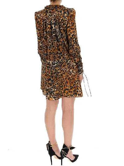 Shop Saint Laurent Leopard Print Ruffled Mini Dress In Multi