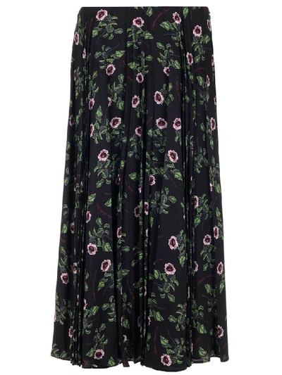 Shop Valentino Floral Print Pleated Midi Skirt In Multi