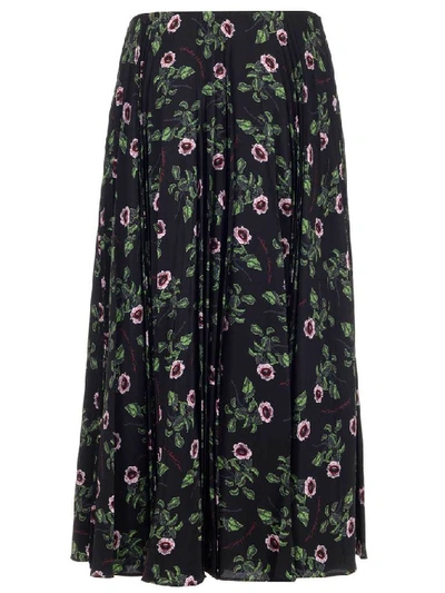 Shop Valentino Floral Print Pleated Midi Skirt In Multi