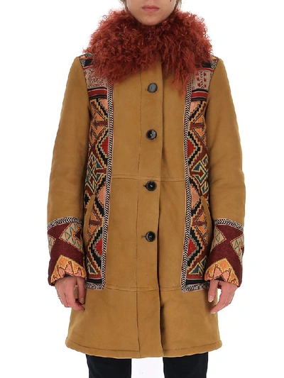 Shop Etro Jacquard Panelled Fur Trim Coat In Multi