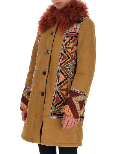 Shop Etro Jacquard Panelled Fur Trim Coat In Multi