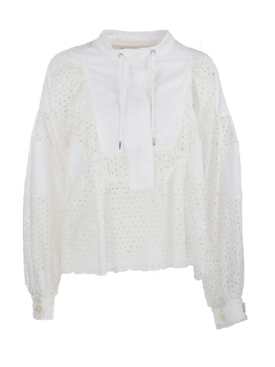 Shop Sacai Dot Lace Shirt In White