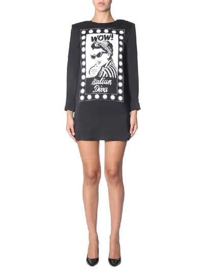 Shop Boutique Moschino Graphic Printed Sweater Dress In Black