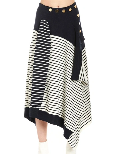 Shop Jw Anderson Assymetric Striped Skirt In Blue