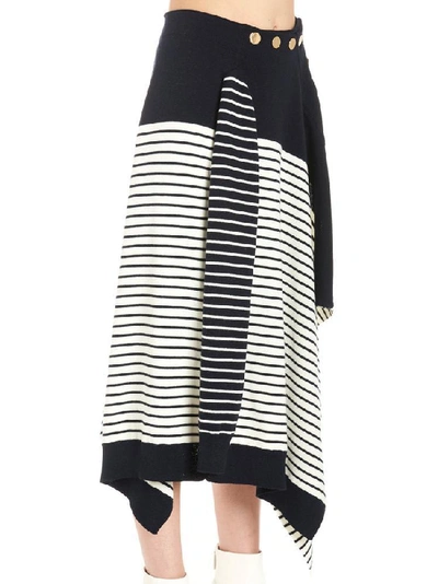 Shop Jw Anderson Assymetric Striped Skirt In Blue