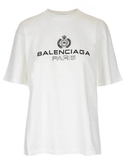 Shop Balenciaga Logo Embroidered Crewneck T-shirt In White