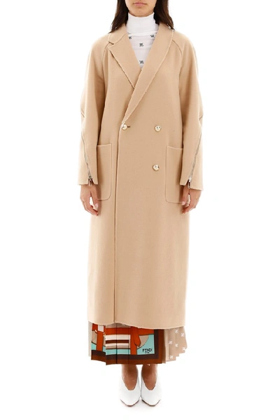 Shop Fendi Double Breasted Coat In Beige