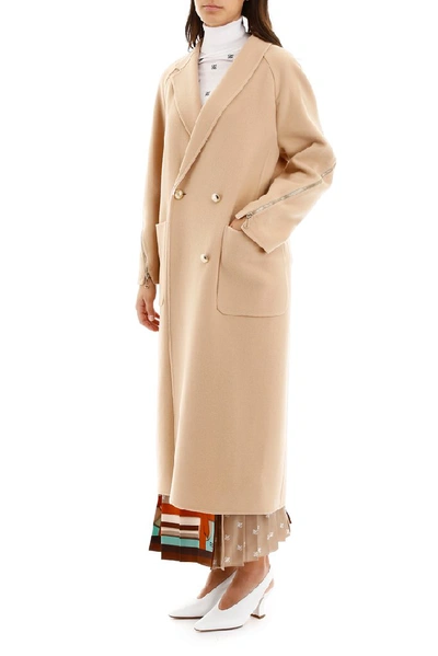 Shop Fendi Double Breasted Coat In Beige