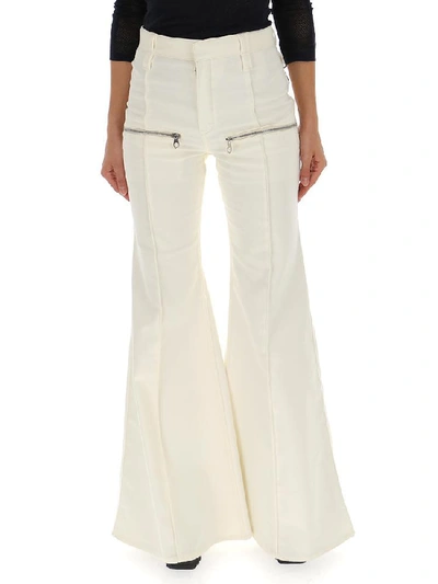 Shop Chloé Flared Front Zip Pants In White