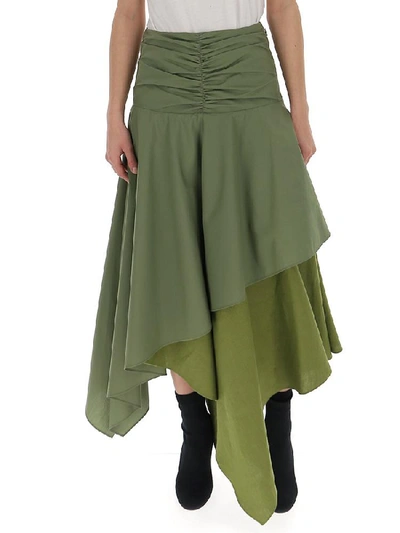 Shop Loewe Asymmetric Layered Skirt In Green