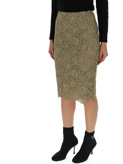 Shop Valentino Floral Embroidered Midi Skirt In Gold