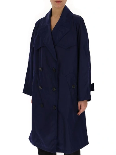 Shop Prada Double Breasted Trench Coat In Blue