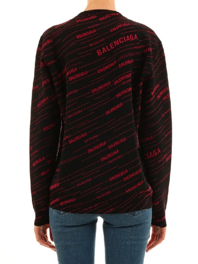 Shop Balenciaga Diagonal Logo Crewneck Sweater In Black